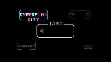 赛博朋克霓虹灯牌元素特效故障风城市剪影视频的预览图